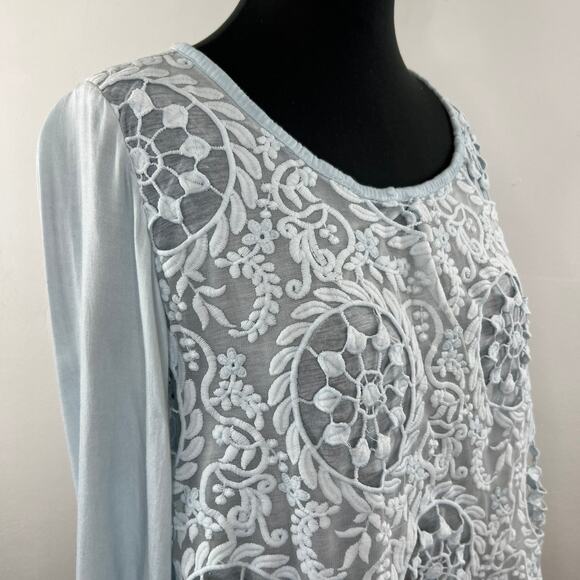 STELLA ROSA Italy Light Blue Cotton Blend Embroidered Long Sleeve Blouse Top M - Picture 4 of 7